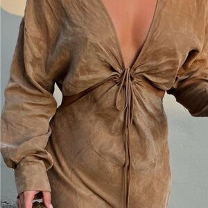 ASOS Ruched Drawstring Cutout  Maxi Dress in Mocha NWT